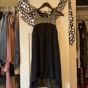 Back high neck smock dress with gold detail